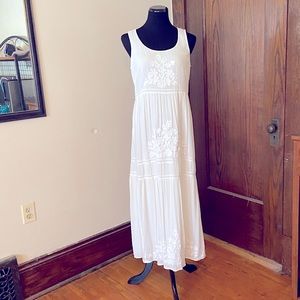 White Tiered Embroidered Maxi Dress by J. Jill S